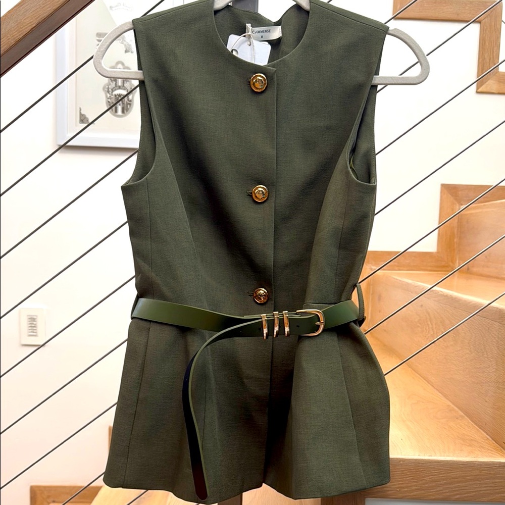 Commense Olive Green Sleeveless Blouse with Belt